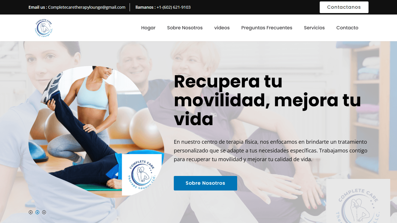 Captura de la landing page de Complete Care Therapy Lounge