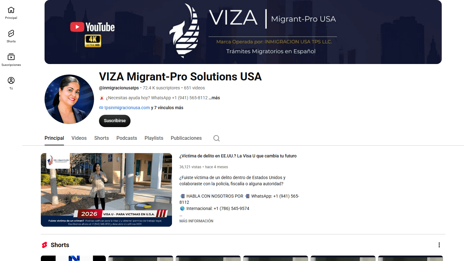 Captura del proyecto Crecimiento de canal de YouTube para servicios migratorios