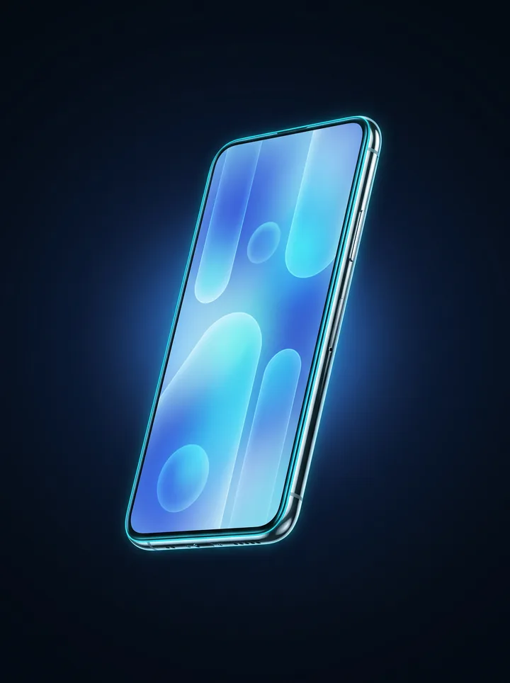 Teléfono móvil iluminado en primer plano sobre un fondo oscuro